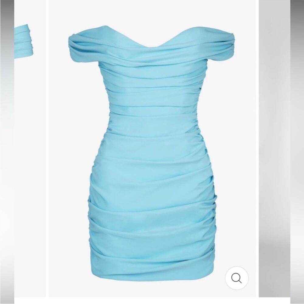 Elegant Off-Shoulder Blue Mini Dress - Picture 2 of 8